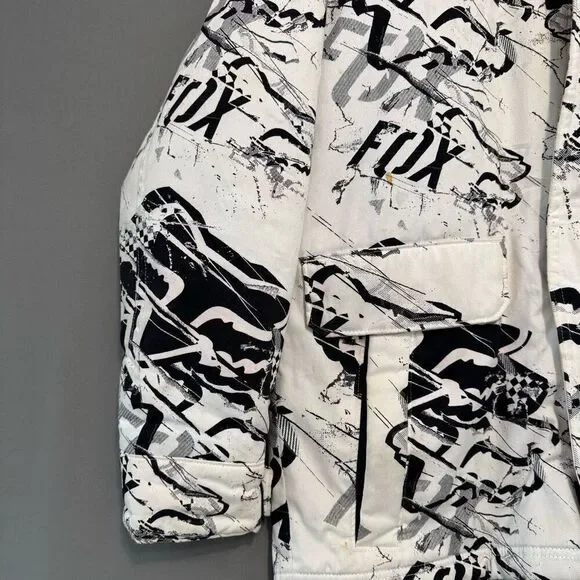 Fox Racing White Snowboarding Jacket Fur Hood Size Medium Cotton Poly Blend